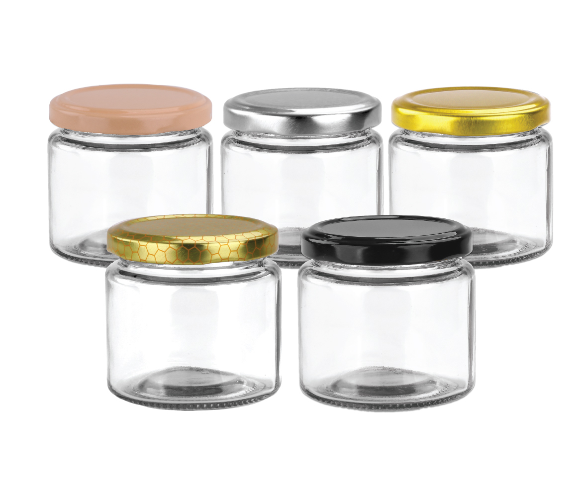 Round Glass Jars 150ml Glass Jars with 5 Lid Colour Options