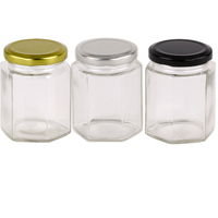 Glass Jar 100ml Hexagonal Glass Jars with Black, Gold or Silver Lid