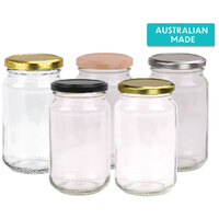 Round Glass Jars - 375ml size - Australian Made - with Lids. 