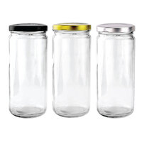 Glass Jar - 500ml - Round Tall Glass Jars with Lid Black Gold or Silver