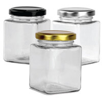 Square Glass Jar - 380ml Jar with Metal Lid