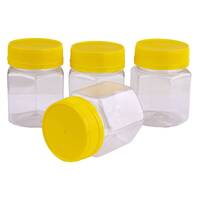Plastic Honey Jar 200ml/250gm Hexagonal Yellow Lid -  Anti-Theft, Food Grade, Carton 240 pcs, Jars &amp; Lids