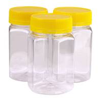Plastic Honey Jar 360ml/500gm Hexagonal Yellow Lid Anti-Tamper, Food Grade - Carton 228pcs Jar &amp; Lids - Bulk Buy